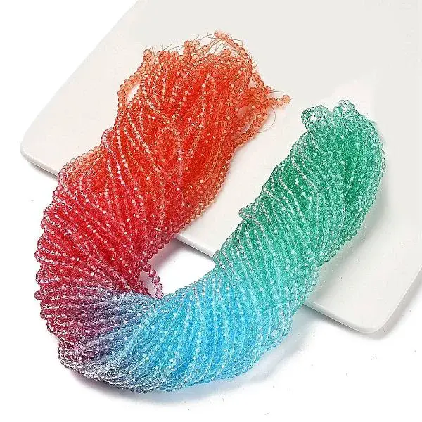 Transparent Painted Glass Beads Strands