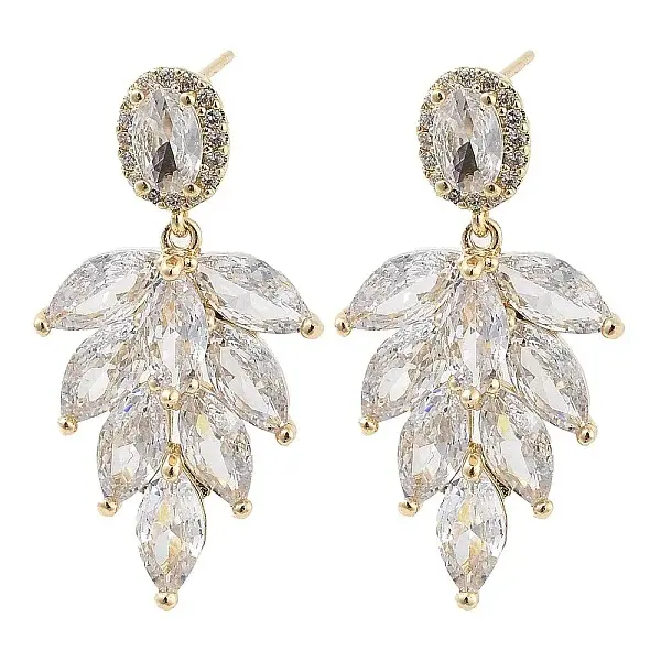 Brass with Glass Dangle Stud Earrings