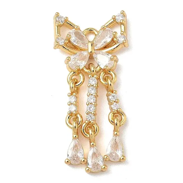 Brass Micro Pave Clear Cubic Zirconia Tassels Pendants
