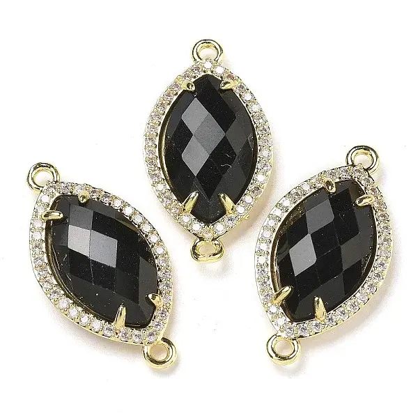 Natural Obsidian Faceted Horse Eye Connector Charms