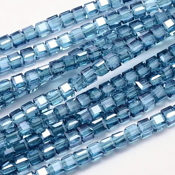 Faceted Cube Pearl Luster Plated Electroplate Glass Beads Strands