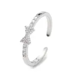 Clear Cubic Zirconia Bowknot Open Cuff Ring