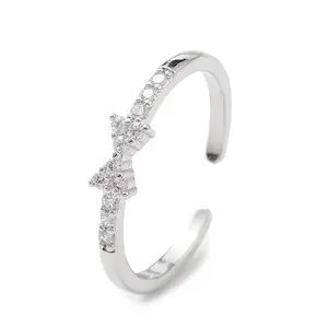 Clear Cubic Zirconia Bowknot Open Cuff Ring