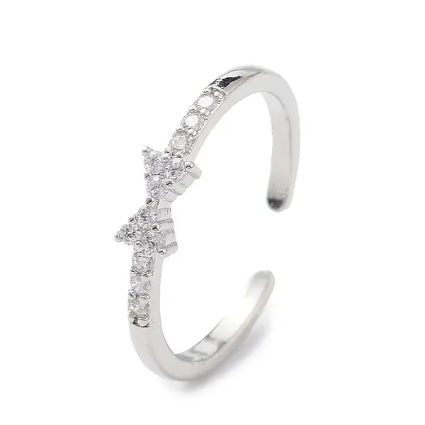 Clear Cubic Zirconia Bowknot Open Cuff Ring