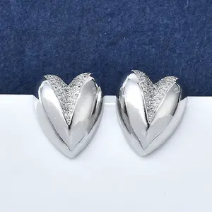 Brass Micro Pave Clear Cubic Zirconia Stud Earrings for Women