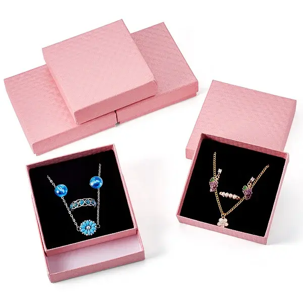 5Pcs Rhombus Textured Cardboard Jewelry Packing Boxes with Sponge Inside
