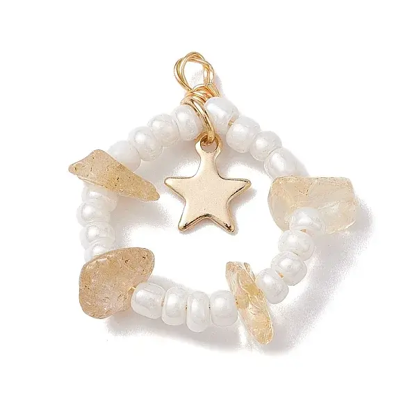 Natural Citrine Chips & Glass Seed Pendants