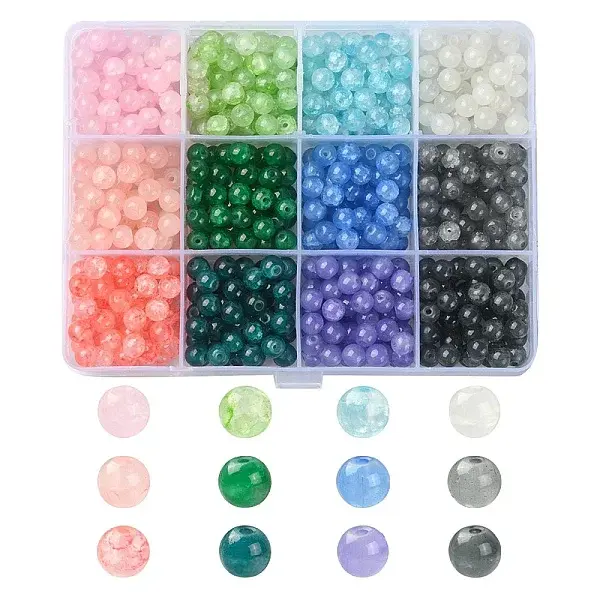 840Pcs 12 Colors Baking Painted Crackle Glass Bead Strands