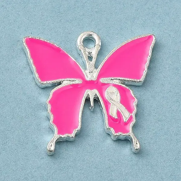 Breast Cancer Pink Awareness Ribbon Theme Alloy Enamel Pendants