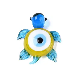 Handmade Lampwork Turtle with Evil Eye Figurine Display Decorations