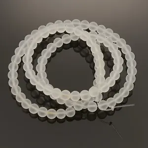 Frosted Transparent Round Glass Beads Strands