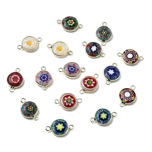 Handmade Millefiori Lampwork Flat Round Connector Charms