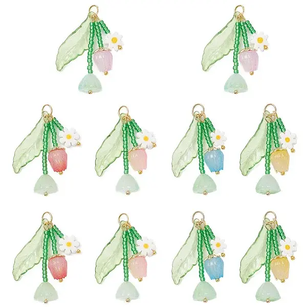 20Pcs 5 Colors Glass Pendants