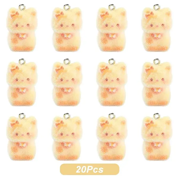 Cat Shape Flocky Opaque Resin Pendants
