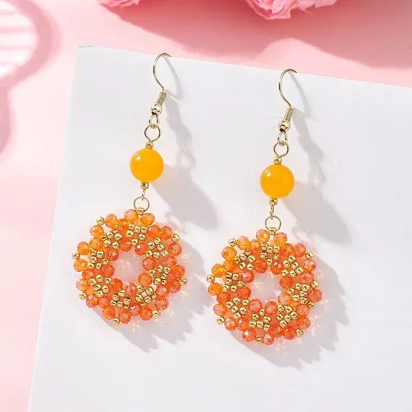 Flower Handmade Glass Seed Beads Dangle Earrings