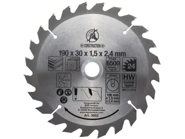 BGS Technic BGS 3952 Pilový kotouč ze slinutého karbidu průměr 190 x 30 x 2,5 mm, 24 zubů