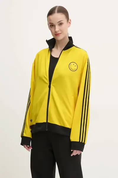 Mikina adidas Originals X Smiley dámská, žlutá barva, s aplikací, JD2737