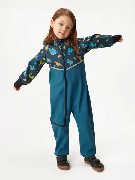 Softshellová kombinéza s flísom Mini, Kobaltová, Dinosauri - veľ. 98/104