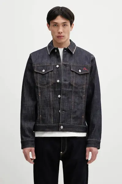 Džínová bunda Evisu Classic Raw Denim tmavomodrá barva, přechodná, 2ESHTM5DJ1042