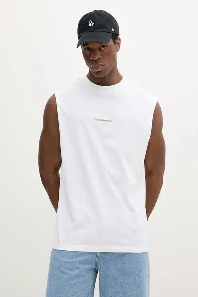 Bavlněné tričko Calvin Klein Jeans bílá barva, J30J327493