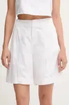 Šortky s příměsí lnu Calvin Klein Jeans dámské, bílá barva, high waist, J20J225219