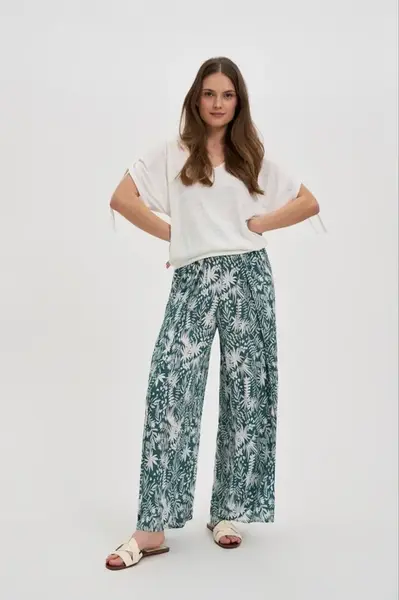 Marisse Patterned Green Viscose Trousers