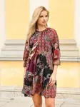 Resti Patterned burgundy short dress - Clothing