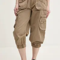 Bavlněné kalhoty Desigual LOIRA dámské, béžová barva, jednoduché, high waist, 25SWPW26