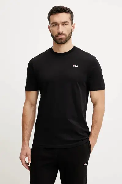 Bavlněné tričko Fila Laas černá barva, s potiskem, FAM0874
