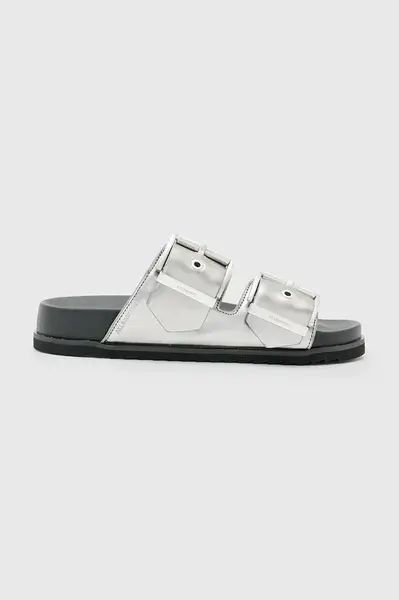 Kožené pantofle AllSaints Sian Sandal dámské, stříbrná barva, W037FC