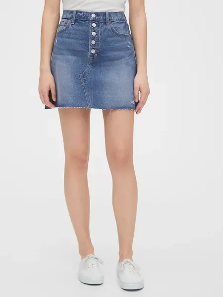 GAP Sukně high rise distressed denim skirt - Dámské