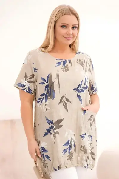 Plus-size béžová halenka s krátkými rukávy