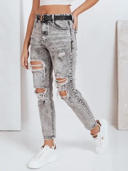 Dámské push-up džíny s dírami, šedé