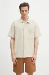 Bavlněná košile Norse Projects Gustav Crochet Jersey Shirt pánská, béžová barva, relaxed, s klasickým límcem, N01.0683.2064