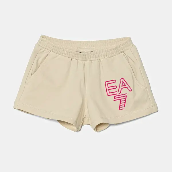 Dětské kraťasy EA7 Emporio Armani béžová barva, s potiskem, nastavitelný pas, 7G000047 AF13135