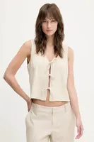 Lněná vesta Hollister Co. béžová barva, KI340-5068