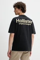 Bavlněné tričko Hollister Co. pánské, černá barva, s potiskem, KI323-5007