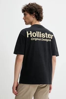 Bavlněné tričko Hollister Co. pánské, černá barva, s potiskem, KI323-5007