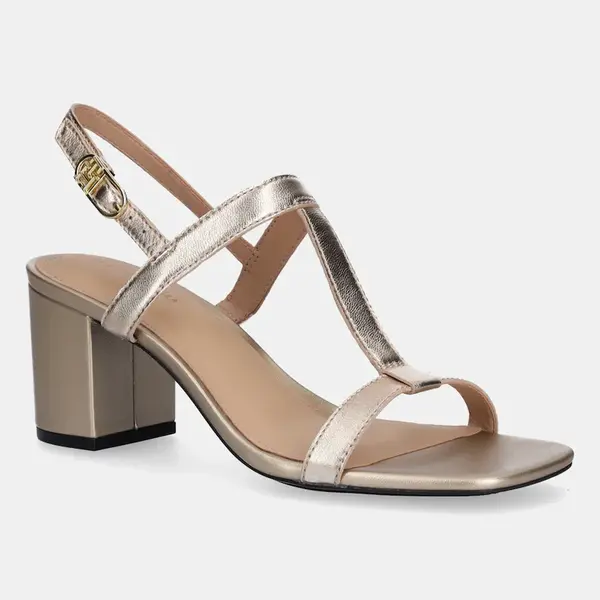 Kožené sandály Tommy Hilfiger LEATHER BLOCK HEEL SANDAL METAL zlatá barva, FW0FW08590