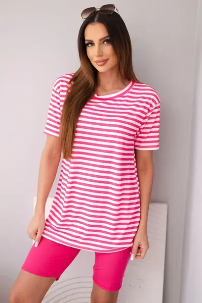 Dámsky pruhovaný set s krátkym rukávom a šortkami
