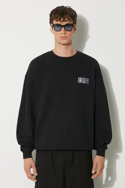 Bavlněná mikina Awake NY Awake Crewneck pánská, černá barva, s aplikací, SP24-CN002