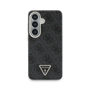 Zadní kryt Guess PU Leather 4G Strass Triangle Logo Gold Frame Magnetic pro Samsung Galaxy S26, černá