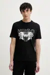 Bavlněné tričko HUGO černá barva, s potiskem, 50538257