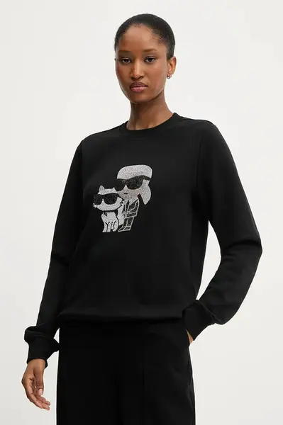 Mikina Karl Lagerfeld IKON dámská, černá barva, s potiskem, A3W20069