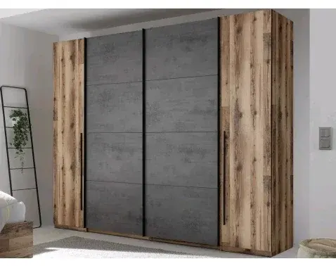 Šatníková skriňa Sarnia, 312 cm, zrubová dosky / tmavý betón%