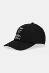 Bavlněná baseballová čepice Juicy Couture PEACE LOVE AND JUICY CAP černá barva, s aplikací, JCAWH225703