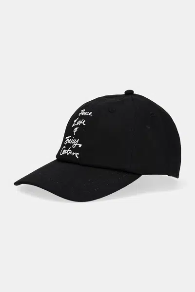 Bavlněná baseballová čepice Juicy Couture PEACE LOVE AND JUICY CAP černá barva, s aplikací, JCAWH225703