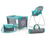 Sada pre bábiky 5v1, postieľka, stolička a hojdačka pre bábiky Elsa - sivá, zelená