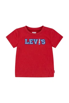 Bavlněné dětské tričko Levi's LOGO CHAMBRAY APPLIQUE TEE červená barva, s aplikací, 6EM317