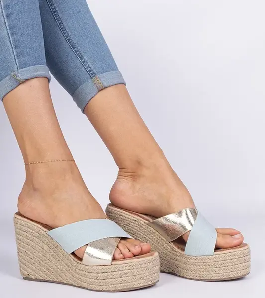 Gemre Lerada denim wedge espadrille mules
